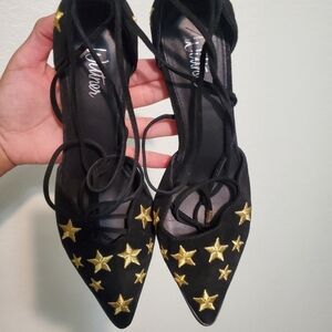 Wittner Black Suede Leather Star Heel Shoe